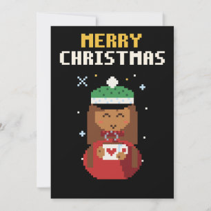 Cosy Girl Cocoa Pixel Art Christmas Card