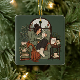 Cosy Girl Coffee Books Rainy Days Vintage Design Ceramic Ornament
