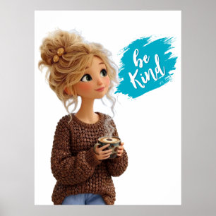 Cosy Girl in Coffee Bean Sweater Poster