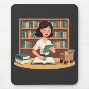 Cosy Girl Reading Bookshelf Mouse Mat