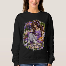 Cosy Girl Reading Cat Book Lover Sweatshirt