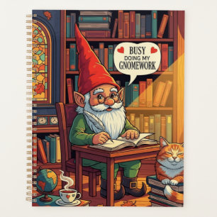 Cosy gnome doing his gnomework planner