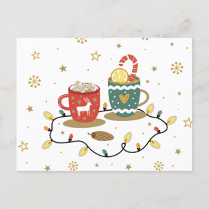Cosy Gold Christmas Coffee Cocoa Announcement Postcard