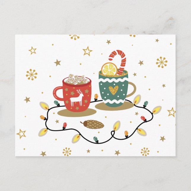 Cosy Gold Christmas Coffee Cocoa Announcement Postcard (Front)