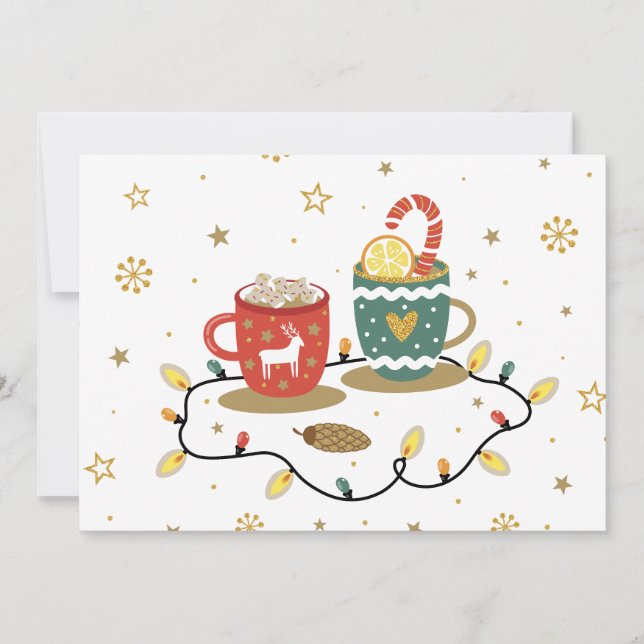 Cosy Gold Christmas Coffee Cocoa Holiday Card (Front)
