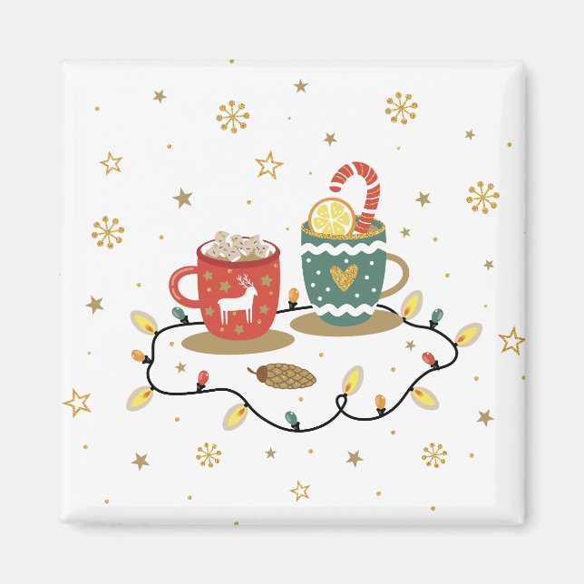 Cosy Gold Christmas Coffee Cocoa Magnet (Front)