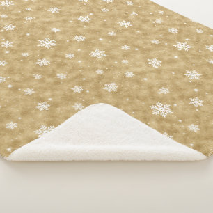Cosy Gold Glitter Stars Snowflakes Sherpa Blanket