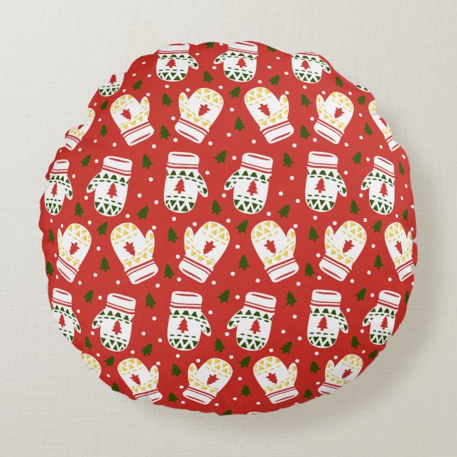 Cosy Gold Winter Gloves Round Cushion (Front)