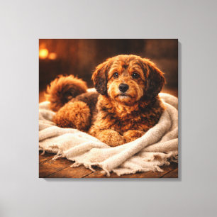 Cosy Golden Pup – Warm Light Canvas Print