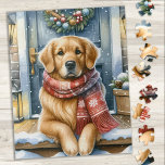 Cosy Golden Retriever Puppy Dog Christmas Jigsaw Puzzle<br><div class="desc">Looking for a fun and engaging activity to share with your family this holiday season? Look no further than our jigsaw puzzle collection featuring playful Golden Retriever! As a dog lover, you'll adore the variety of designs we offer, including cute and cuddly puppies, loveable Golden Retriever dogs, and even scenes...</div>