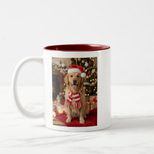 Cosy Golden Retriever Santa Hat Christmas Two-Tone Coffee Mug