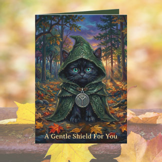 Cosy Gothic Black Cat Eolhx Rune Get Well Greeting Card