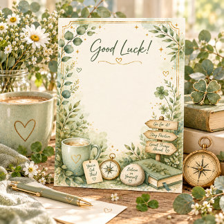 Cosy Green Good Luck Encouragement Cottagecore Thank You Card