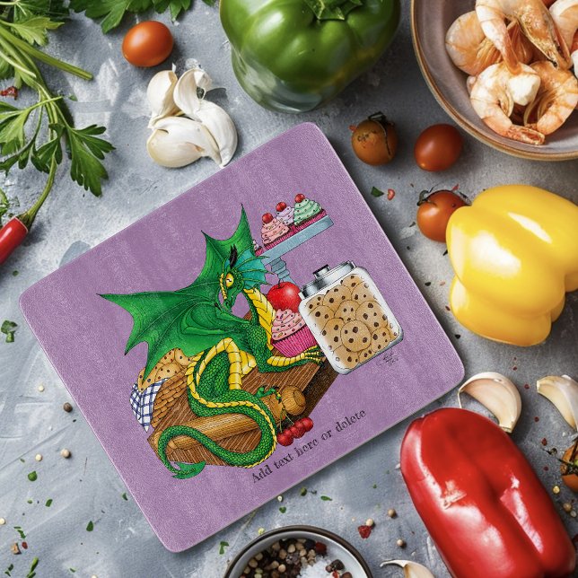 Cosy Green Pastry Chef Dragon Kitchen Bakery Cutting Board (Creator Uploaded)