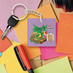 Cosy Green Pastry Chef Dragon Kitchen Bakery Key Ring