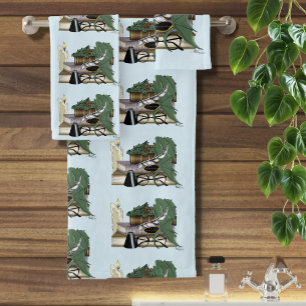Cosy Green Whimsical Sleeping Dragon Book Lover Bath Towel Set
