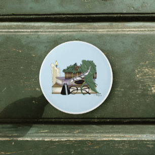 Cosy Green Whimsical Sleeping Dragon Book Lover Ceramic Knob