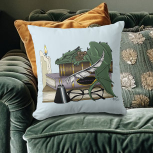 Cosy Green Whimsical Sleeping Dragon Book Lover Cushion