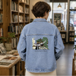 Cosy Green Whimsical Sleeping Dragon Book Lover Denim Jacket