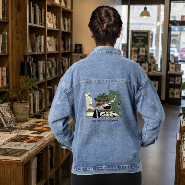 Cosy Green Whimsical Sleeping Dragon Book Lover Denim Jacket (Creator Uploaded)