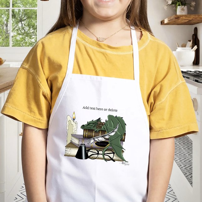 Cosy Green Whimsical Sleeping Dragon Book Lover Kids Apron (Creator Uploaded)