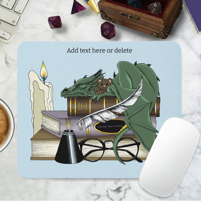 Cosy Green Whimsical Sleeping Dragon Book Lover Mouse Mat (Creator Uploaded)
