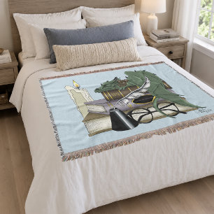 Cosy Green Whimsical Sleeping Dragon Book Lover Throw Blanket