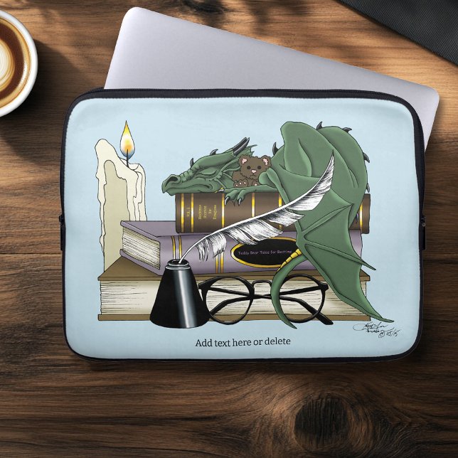 Cosy Green Whimsical Sleeping Dragon Books Lover Laptop Sleeve (Creator Uploaded)