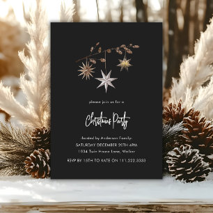 Cosy Greenery Black And White Christmas Party  Invitation
