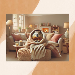 Cosy Groundhog Winter Warmth Postcard