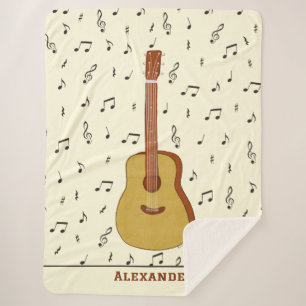 Cosy Guitarist Music Note Design Sherpa Blanket
