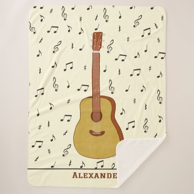 Cosy Guitarist Music Note Design Sherpa Blanket (Front)