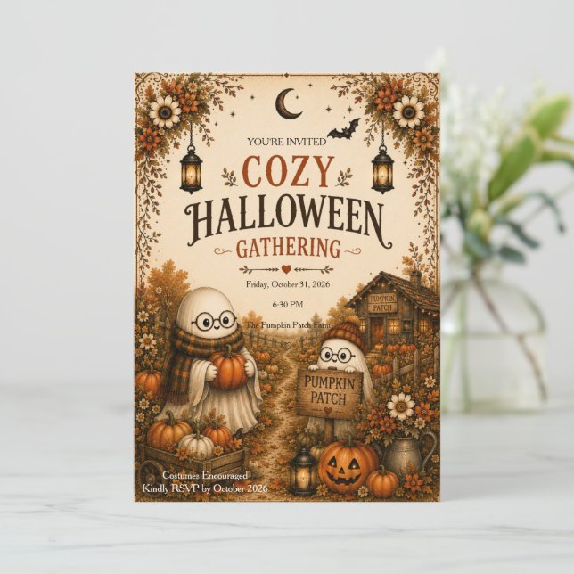 Cosy Halloween Gathering Invitation (Standing Front)