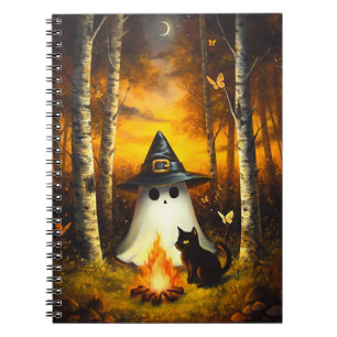 Cosy Halloween Ghost & Black Cat Campfire Art Notebook