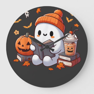 Cosy Halloween Ghost with Autumn Treats Large Clock