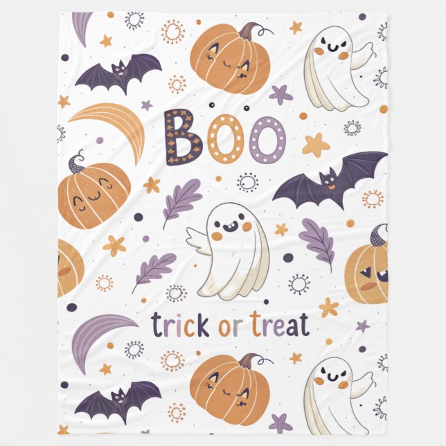 Cosy Halloween Ghosts Large Fleece Blanket (Front)