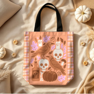 Cosy Halloween Modern Folk Art Pastel Plaid Tote Bag
