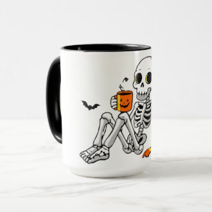 Cosy Halloween Skeleton with Coffee & Bats Mug / S