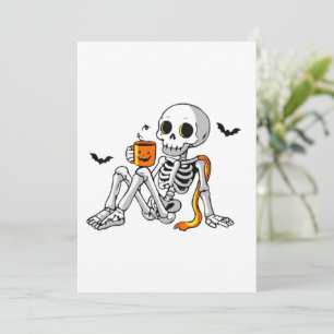 Cosy Halloween Skeleton with Coffee & Bats Mug / S Invitation