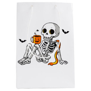 Cosy Halloween Skeleton with Coffee & Bats Mug / S Medium Gift Bag