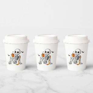 Cosy Halloween Skeleton with Coffee & Bats Mug / S Paper Cups