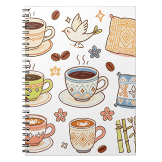 Cosy Hand-Drawn Coffee & Folk Art Doodle Set Notebook