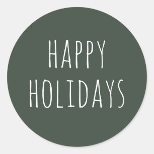 Cosy Happy Holidays Muted Dark Green Christmas Classic Round Sticker