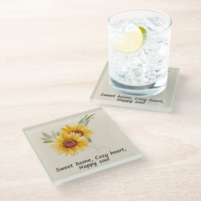 Cosy Heart With Sunflowers Coaster (Angled)