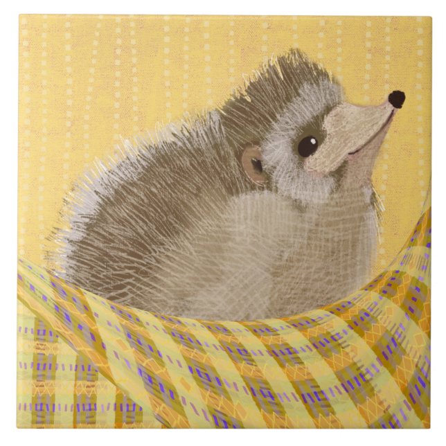 Cosy Hedgehog Ceramic Kitchen Tile (Front)