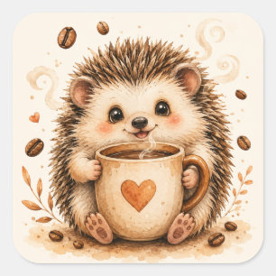 Cosy Hedgehog Watercolor Art Square Sticker