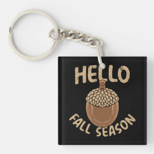 Cosy Hello Fall Season Acorn Key Ring