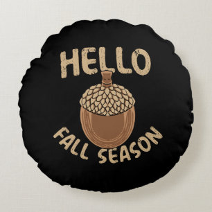 Cosy Hello Fall Season Acorn Round Cushion