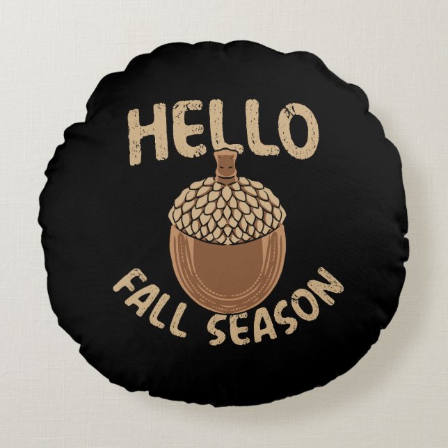 Cosy Hello Fall Season Acorn Round Cushion (Front)