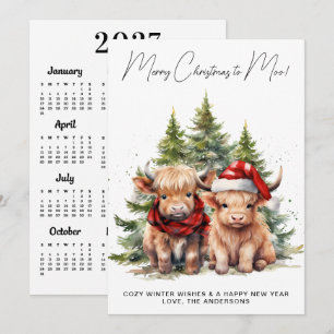 Cosy Highland Cow 2027 Calendar Merry Christmas Holiday Card